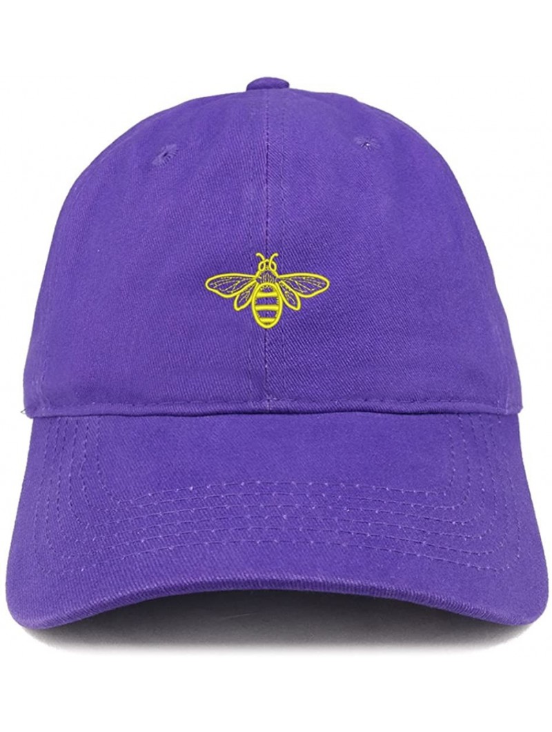 Baseball Caps Bee Embroidered Brushed Cotton Dad Hat Cap - Purple - CA185HOSU2K $26.63