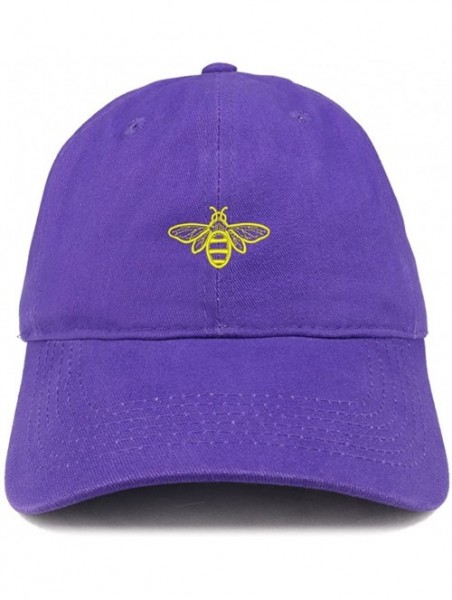 Baseball Caps Bee Embroidered Brushed Cotton Dad Hat Cap - Purple - CA185HOSU2K $26.63