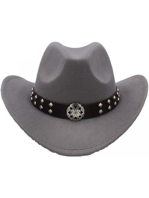 Cowboy Hats Straw Western Cowboy Hat Unisex Vintage Wide Brim Sun Hats Outback Hat with Punk Leather Belt - Gray - CT18SXAY3S...