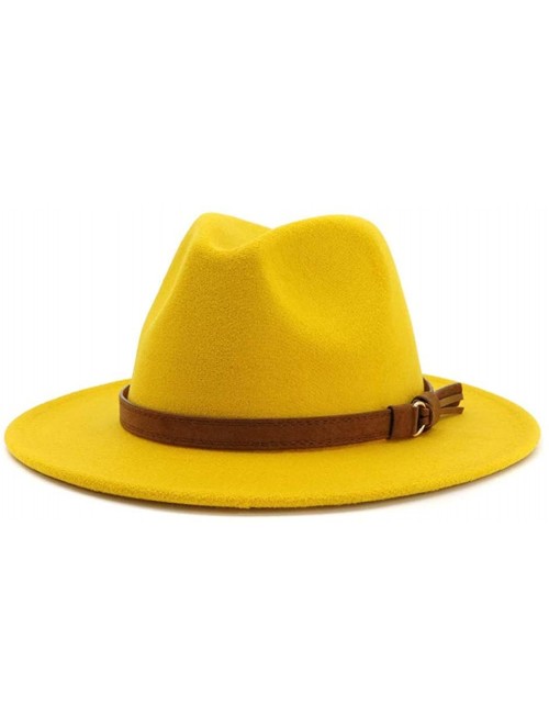 Fedoras Men & Women Vintage Wide Brim Fedora Hat with Belt Buckle - A Buckle-yellow - C618QZTU5SQ $32.99