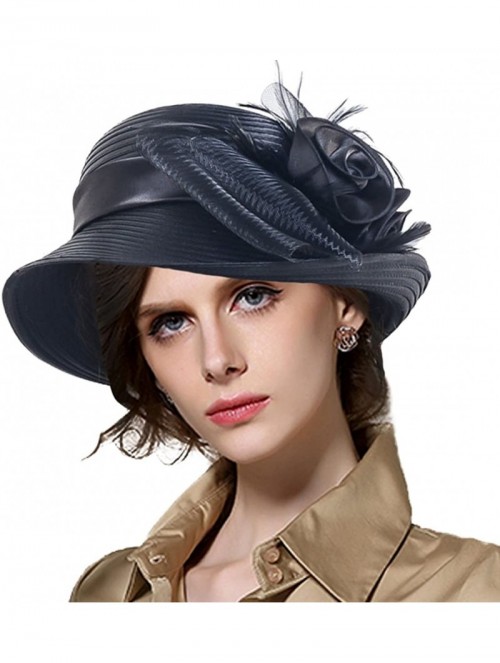 Bucket Hats Lady Derby Dress Church Cloche Hat Bow Bucket Wedding Bowler Hats - Bowler-black - CF187895RN2 $30.69