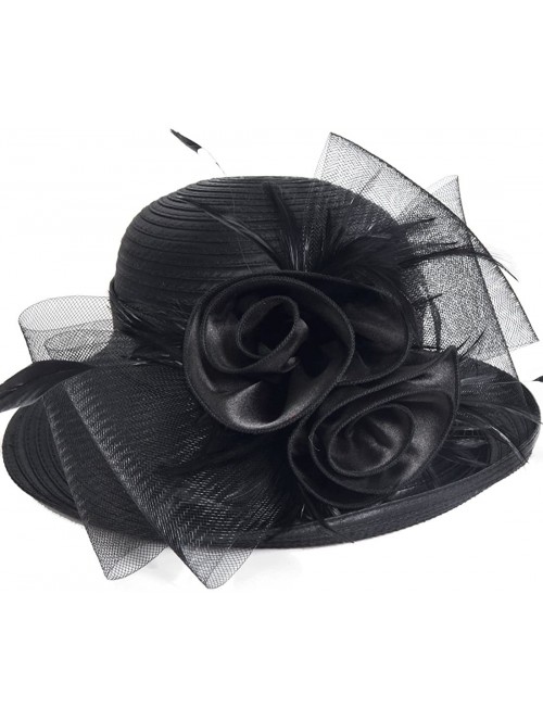 Bucket Hats Lady Derby Dress Church Cloche Hat Bow Bucket Wedding Bowler Hats - Bowler-black - CF187895RN2 $30.69