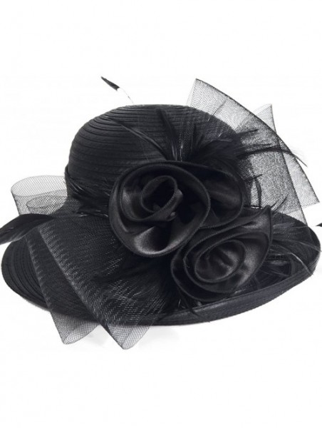 Bucket Hats Lady Derby Dress Church Cloche Hat Bow Bucket Wedding Bowler Hats - Bowler-black - CF187895RN2 $30.69