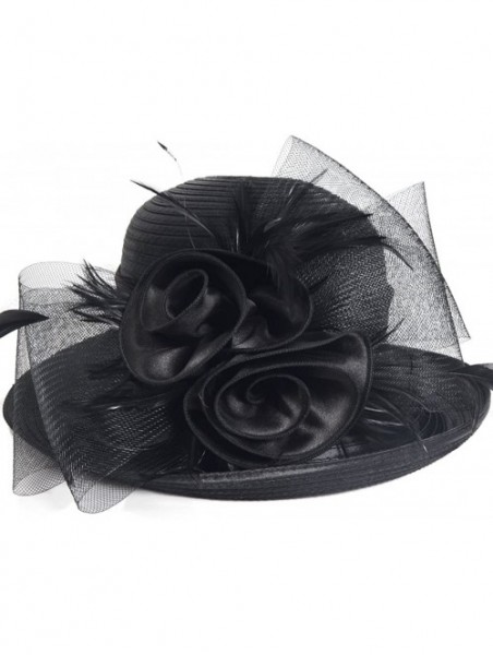 Bucket Hats Lady Derby Dress Church Cloche Hat Bow Bucket Wedding Bowler Hats - Bowler-black - CF187895RN2 $30.69