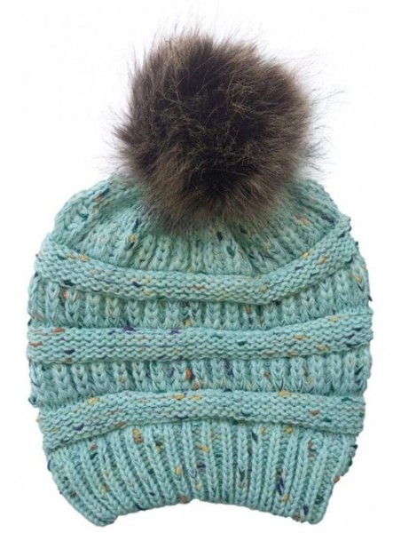 Skullies & Beanies Women Winter Warm Fur Ball Hat Fashion Crochet Knitted Wool Cap Cozy Headgear Hats & Caps - Light Blue - C...