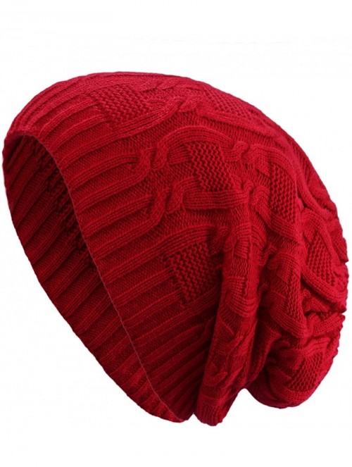 Skullies & Beanies Unisex Trendy Beanie Warm Oversized Chunky Cable Knit Slouchy Woolen Hat - Wine Red - C812MYDR7CP $17.90