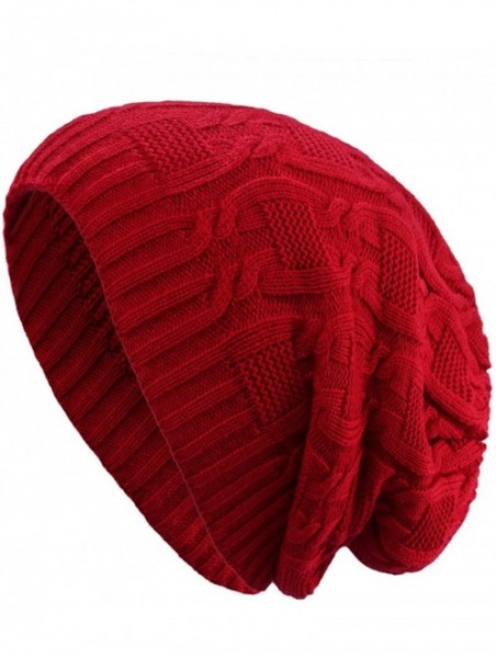 Skullies & Beanies Unisex Trendy Beanie Warm Oversized Chunky Cable Knit Slouchy Woolen Hat - Wine Red - C812MYDR7CP $17.90