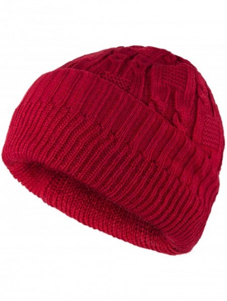 Skullies & Beanies Unisex Trendy Beanie Warm Oversized Chunky Cable Knit Slouchy Woolen Hat - Wine Red - C812MYDR7CP $17.90