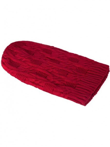 Skullies & Beanies Unisex Trendy Beanie Warm Oversized Chunky Cable Knit Slouchy Woolen Hat - Wine Red - C812MYDR7CP $17.90