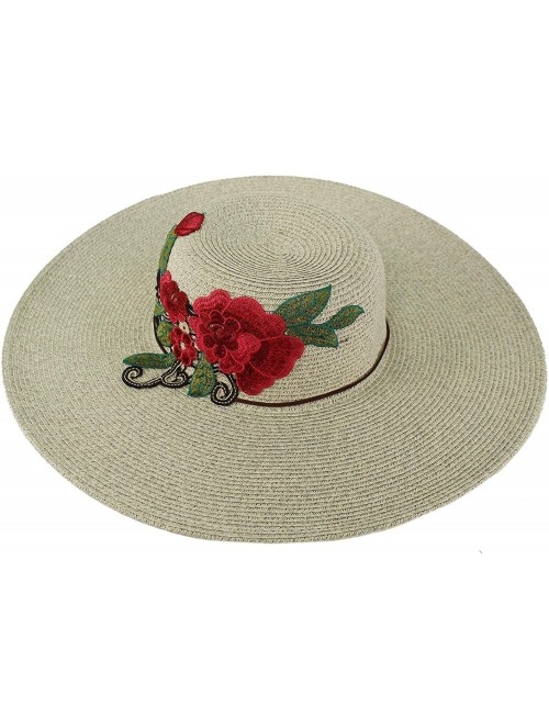 Sun Hats Floral Embroidery Floppy Wide Brim 5" Summer Beach Pool Dress Sun Hat - Gray - CE18CA3OR9K $19.92