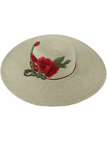 Sun Hats Floral Embroidery Floppy Wide Brim 5" Summer Beach Pool Dress Sun Hat - Gray - CE18CA3OR9K $19.92