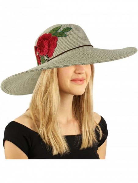 Sun Hats Floral Embroidery Floppy Wide Brim 5" Summer Beach Pool Dress Sun Hat - Gray - CE18CA3OR9K $19.92