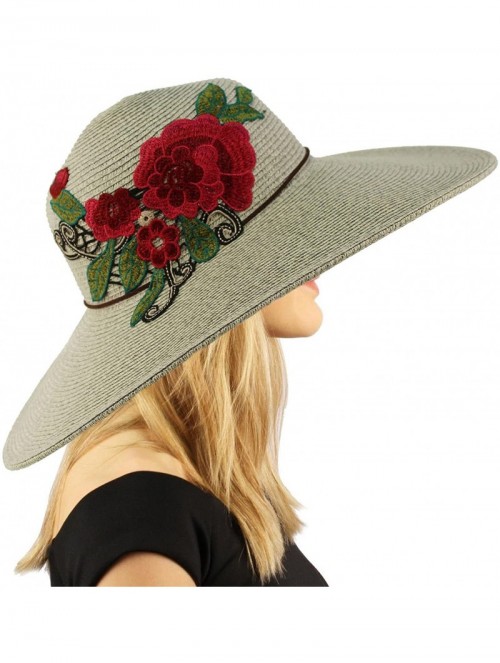 Sun Hats Floral Embroidery Floppy Wide Brim 5" Summer Beach Pool Dress Sun Hat - Gray - CE18CA3OR9K $19.92