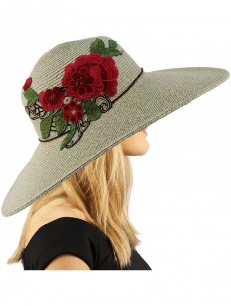 Sun Hats Floral Embroidery Floppy Wide Brim 5" Summer Beach Pool Dress Sun Hat - Gray - CE18CA3OR9K $19.92