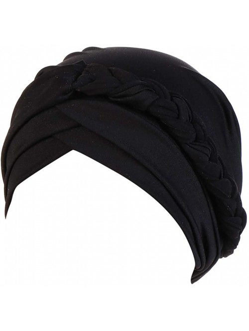 Skullies & Beanies Turban Headband-Women's Twisted Braid Hair Cover Wrap Cancer Hats Chemo Headwear Cap - Black - CP18WGQRWIH...