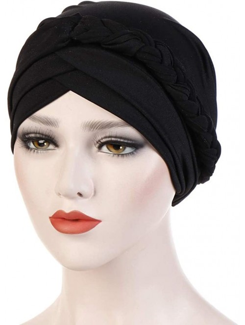 Skullies & Beanies Turban Headband-Women's Twisted Braid Hair Cover Wrap Cancer Hats Chemo Headwear Cap - Black - CP18WGQRWIH...