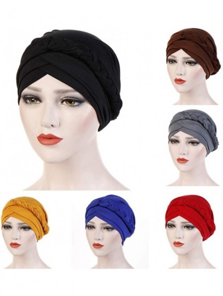 Skullies & Beanies Turban Headband-Women's Twisted Braid Hair Cover Wrap Cancer Hats Chemo Headwear Cap - Black - CP18WGQRWIH...