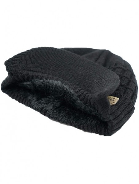 Skullies & Beanies Men Women Winter Knit Visor Cuff Beanie Fleece Lined Warm Ski Skull Cap - Black - CI18KOCL29A $12.35