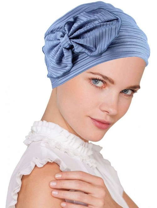 Skullies & Beanies Chemo Winter Hat Soft Ribbed Flower Bow Cloche Beanie Cancer Cap Turban - 10- Ribbed Periwinkle Blue - CJ1...