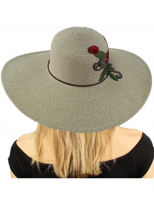 Sun Hats Floral Embroidery Floppy Wide Brim 5" Summer Beach Pool Dress Sun Hat - Gray - CE18CA3OR9K $19.92