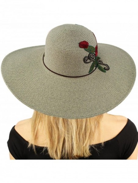 Sun Hats Floral Embroidery Floppy Wide Brim 5" Summer Beach Pool Dress Sun Hat - Gray - CE18CA3OR9K $19.92