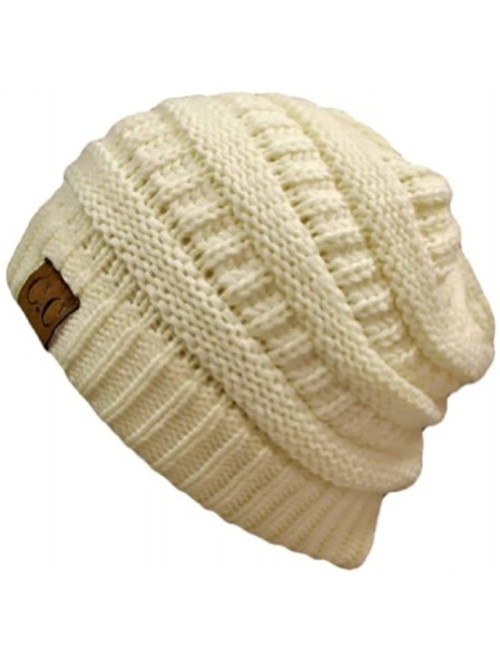 Skullies & Beanies Thick Knit Soft Stretch Beanie Cap - Ivory - C311P215BW1 $12.04