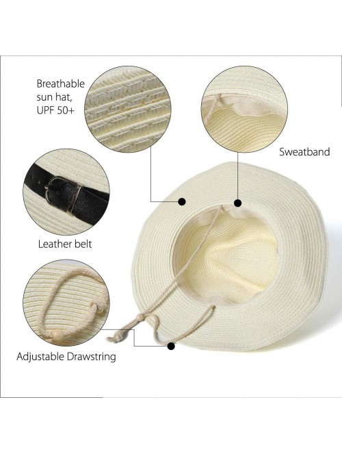 Sun Hats Womens Sun Hat with Wind Lanyard UPF Beach Packable Summer Cowboy Sun Straw Hats for Women Men - 001_milk White - CL...