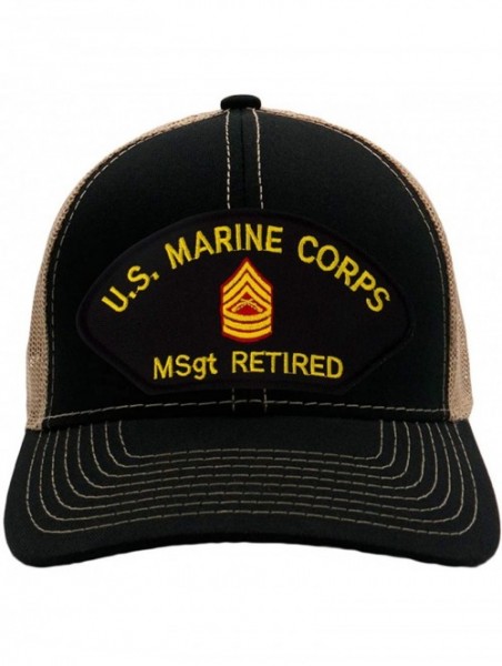 Baseball Caps USMC Master Sergeant Retired Hat/Ballcap (Black) Adjustable One Size Fits Most - Mesh-back Black & Tan - C918OG...