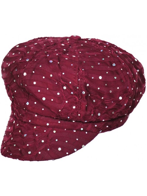 Newsboy Caps Womens Soft Sequin Newsboy Chemo Hat with Stretch Band- Fitted- for Cancer Hair Loss - 08- Burgundy Red - CW11BH...
