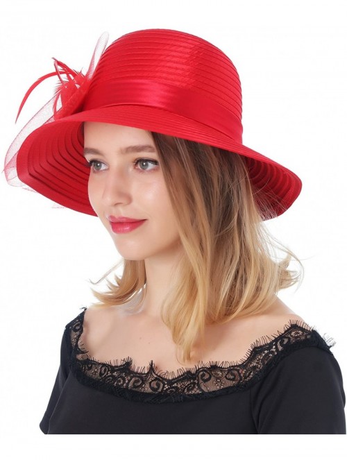 Sun Hats Women's Organza Wide Brim Floral Ribbon Kentucky Derby Church Dress Sun Hat - 2 Style-red - CW183W2C859 $25.58