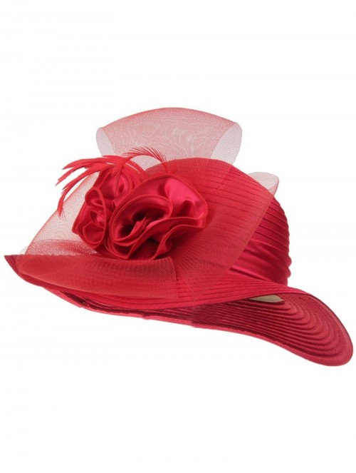 Sun Hats Women's Organza Wide Brim Floral Ribbon Kentucky Derby Church Dress Sun Hat - 2 Style-red - CW183W2C859 $25.58