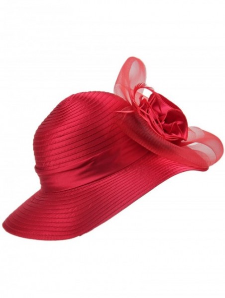 Sun Hats Women's Organza Wide Brim Floral Ribbon Kentucky Derby Church Dress Sun Hat - 2 Style-red - CW183W2C859 $25.58