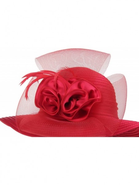 Sun Hats Women's Organza Wide Brim Floral Ribbon Kentucky Derby Church Dress Sun Hat - 2 Style-red - CW183W2C859 $25.58