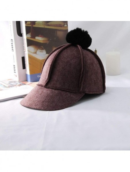 Baseball Caps Women Equestrian Cap Solid Baseball Hat Fuax Fur Pom Pom Visor Cap - Bronze - CI18Q0RW8OX $13.87