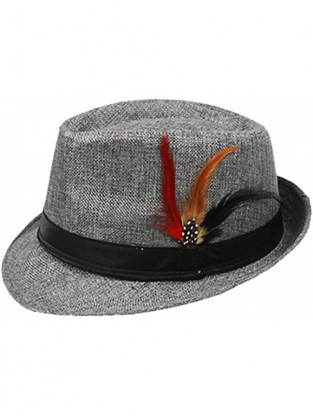 Fedoras Fedora Hat with Feathers Gatsby Holiday Octoberfast Bavarian Alpine Trlbe Dress Up Hats - Gray - CS12BWNOCVX $21.79