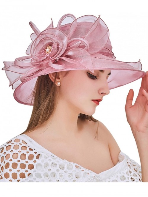 Sun Hats Women's Kentucky Derby Hat Organza Dress Sun Hats Church Flowers - Pink - CH18GOSQEMW $19.40