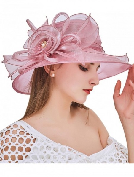 Sun Hats Women's Kentucky Derby Hat Organza Dress Sun Hats Church Flowers - Pink - CH18GOSQEMW $19.40