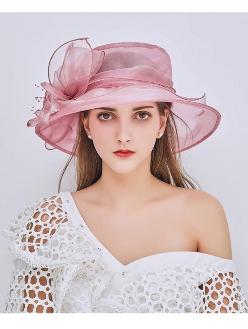 Sun Hats Women's Kentucky Derby Hat Organza Dress Sun Hats Church Flowers - Pink - CH18GOSQEMW $19.40