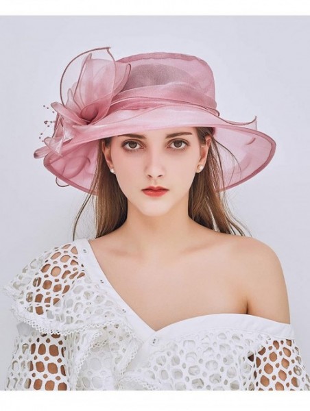 Sun Hats Women's Kentucky Derby Hat Organza Dress Sun Hats Church Flowers - Pink - CH18GOSQEMW $19.40