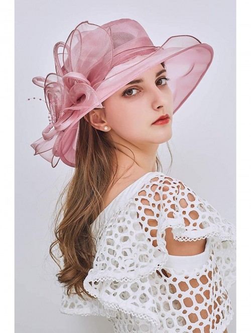 Sun Hats Women's Kentucky Derby Hat Organza Dress Sun Hats Church Flowers - Pink - CH18GOSQEMW $19.40