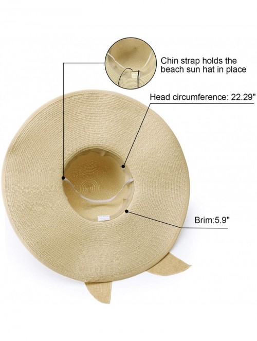 Sun Hats Womens Wide Brim Straw Hat Floppy Foldable Summer Beach Sun Hats for Women UPF50+ - Beige - C718U57KE5G $26.58