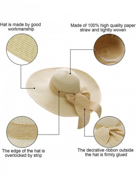 Sun Hats Womens Wide Brim Straw Hat Floppy Foldable Summer Beach Sun Hats for Women UPF50+ - Beige - C718U57KE5G $26.58