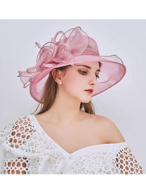 Sun Hats Women's Kentucky Derby Hat Organza Dress Sun Hats Church Flowers - Pink - CH18GOSQEMW $19.40