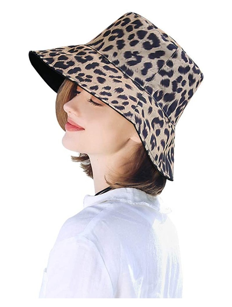 Bucket Hats Reversible Leopard Bucket Hats Women Fashion Floppy Sun Cap Packable Fisherman Hat - A-lightkhaki - CF18Z97GR84 $...