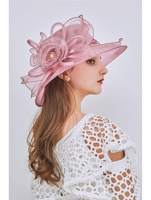 Sun Hats Women's Kentucky Derby Hat Organza Dress Sun Hats Church Flowers - Pink - CH18GOSQEMW $19.40