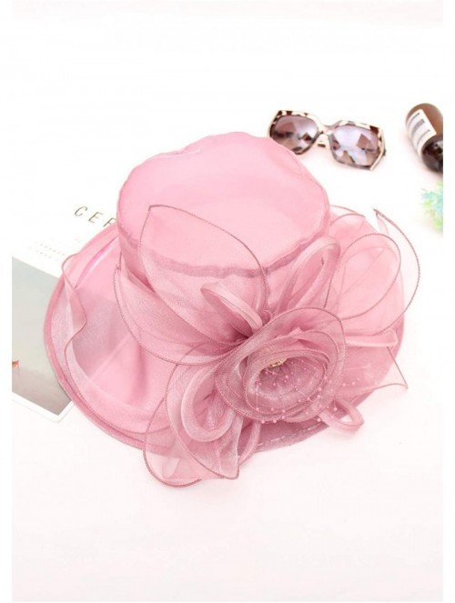 Sun Hats Women's Kentucky Derby Hat Organza Dress Sun Hats Church Flowers - Pink - CH18GOSQEMW $19.40