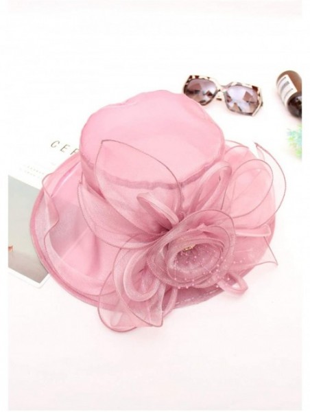 Sun Hats Women's Kentucky Derby Hat Organza Dress Sun Hats Church Flowers - Pink - CH18GOSQEMW $19.40