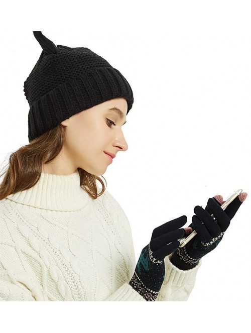 Skullies & Beanies Thick Knit Skull Cap Christmas Eve Hat Gloves Set Fleece Lined Cuff Beanie and Touch Screen Mitten(Black B...