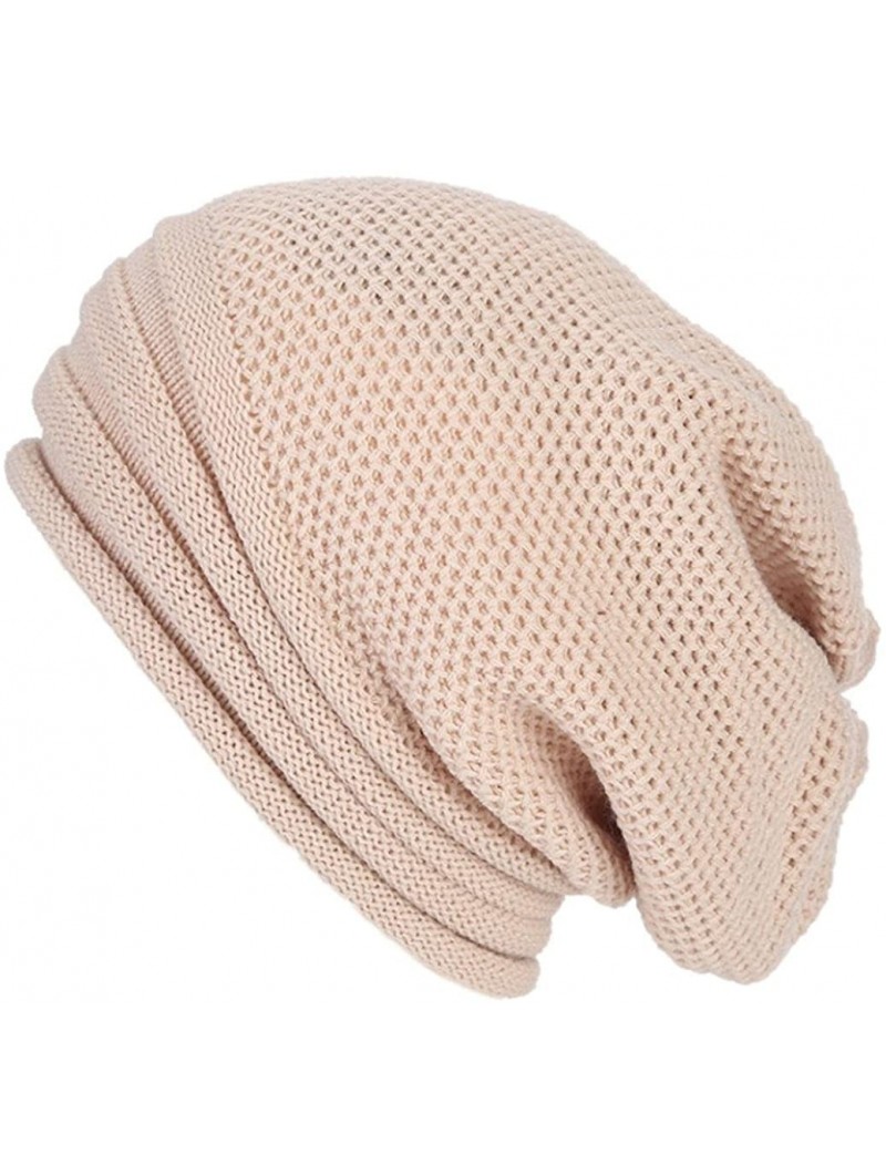 Skullies & Beanies Winter Knitted Crochet Slouchy - Beige - CZ188YEA3Y2 $11.43