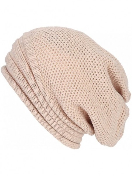 Skullies & Beanies Winter Knitted Crochet Slouchy - Beige - CZ188YEA3Y2 $11.43